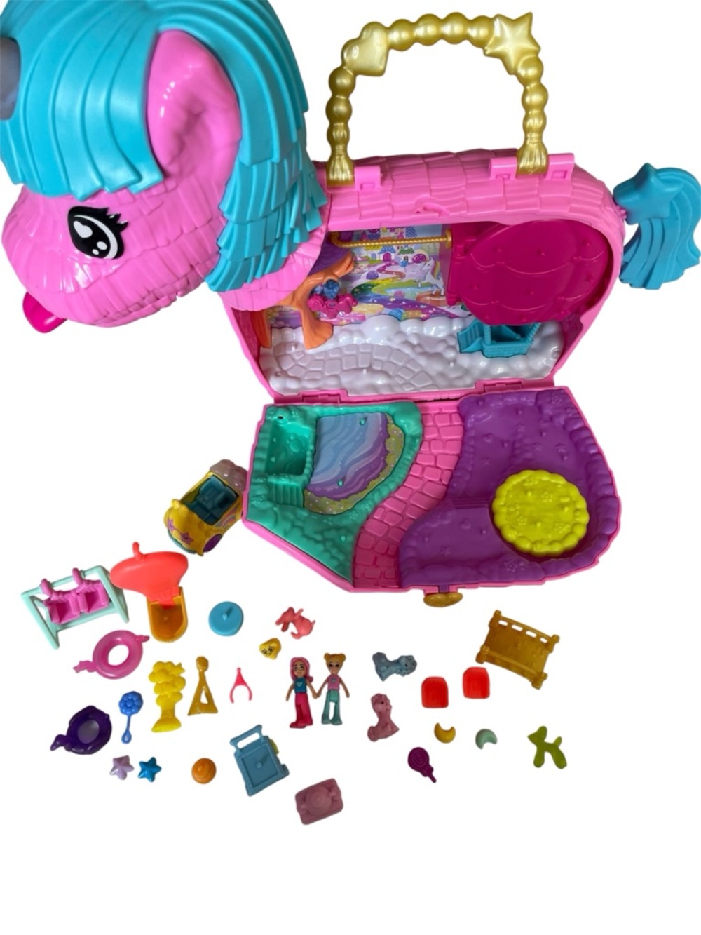Polly Pocket Unicorn Partyland Playset with 2 Micro Dolls, Pets & Accessories